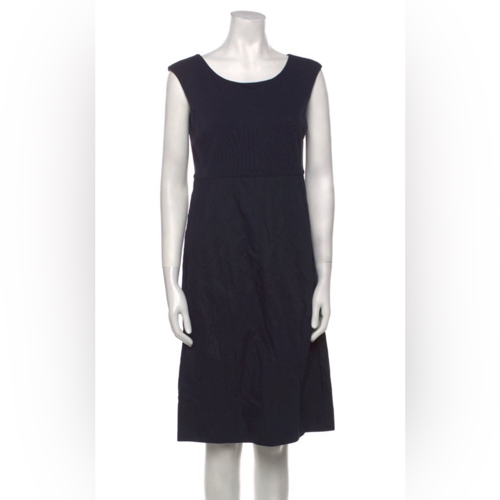 Lafayette 148 New York Navy Sleeveless Midi Dress Medium Classic Workwear